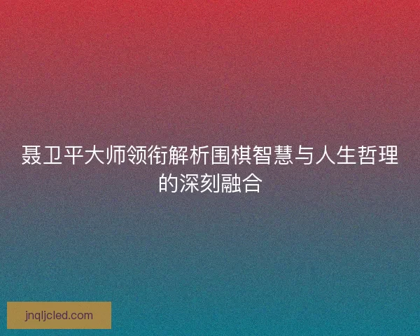 聂卫平大师领衔解析围棋智慧与人生哲理的深刻融合